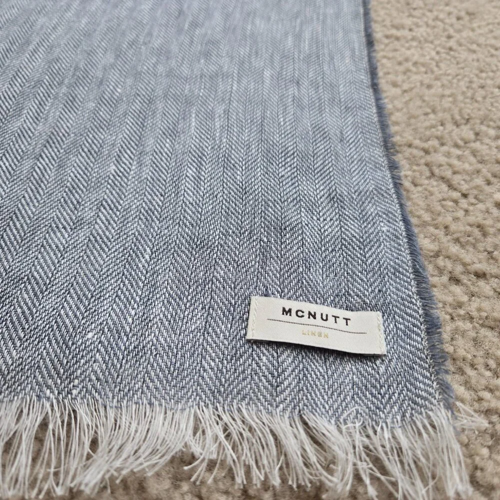 NWOT McNutt Linen Herringbone Scarf Grey Blue